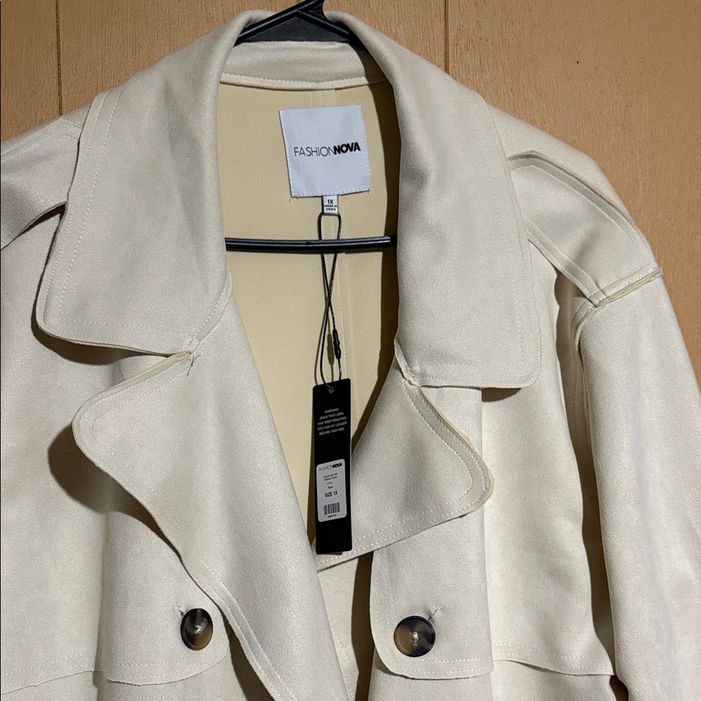 Fashion Nova Women's Cream Double-Breasted Pea Coat - Picture 2 of 16
